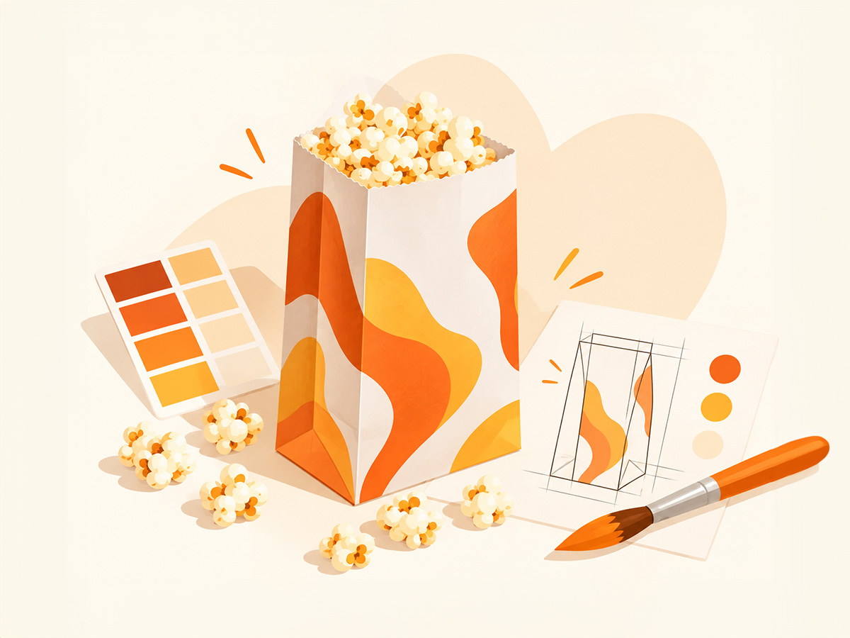 Design til en blokbundspose til popcorn