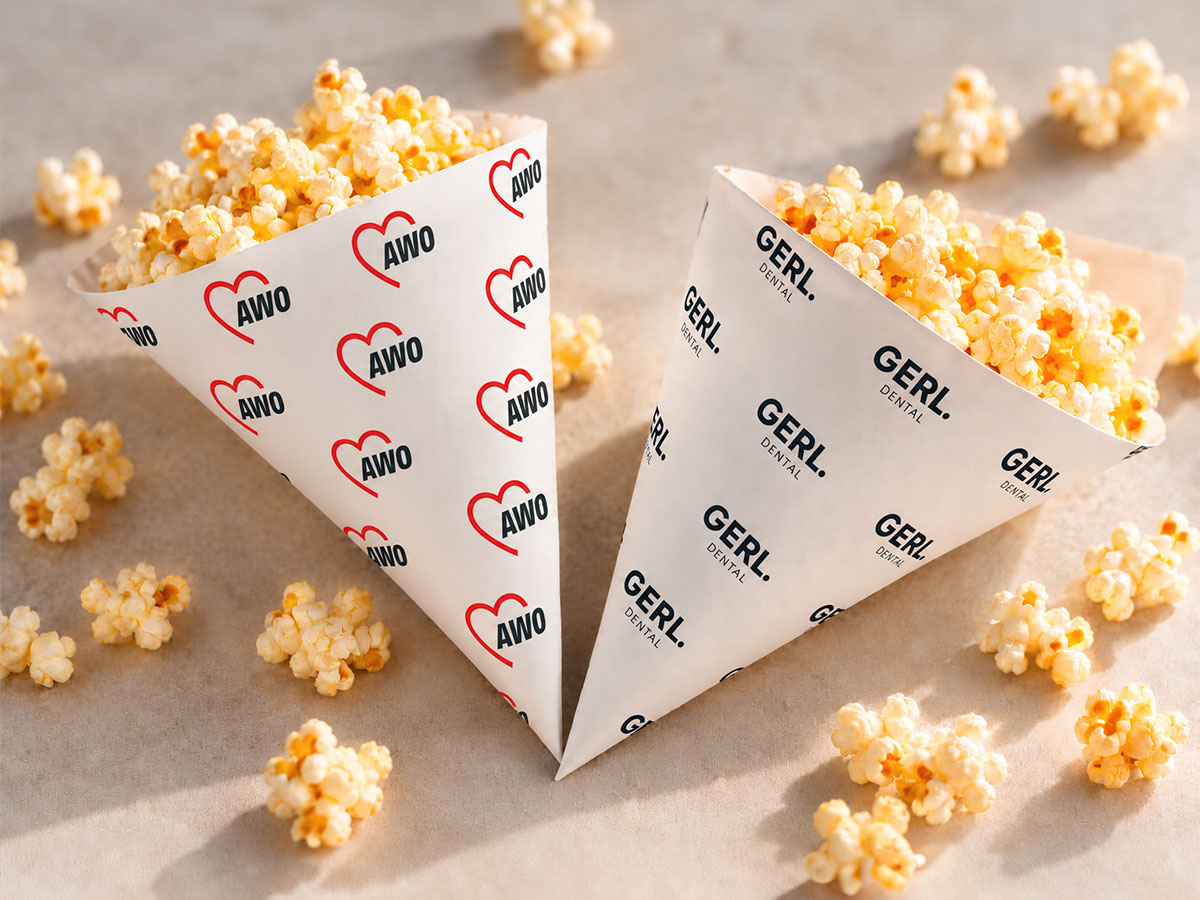 Kræmmerhuse til popcorn med logotryk