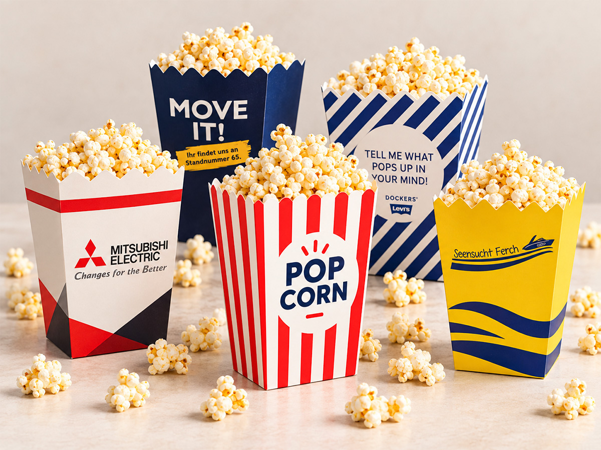 Popcornbæger med eget logo og tryk