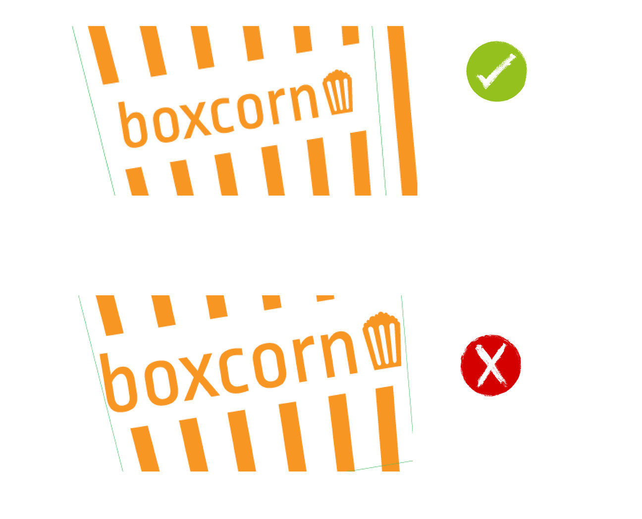 Eksempel på afstanden mellem tekst og kanterne på et popcornbæger